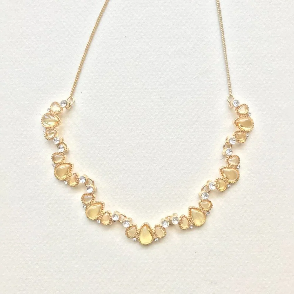 Vintage Vine Chain Necklace | Gold Tone | Teardrop & Clear Rhinestones - Picture 3 of 5